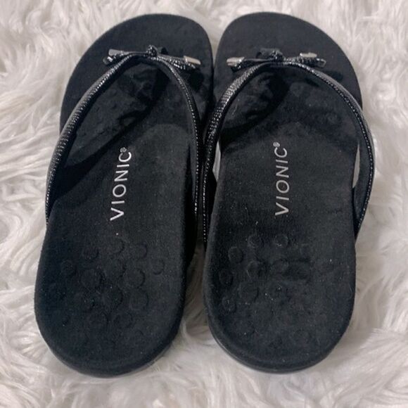 VIONIC Bella II Lizard embossed strap flipflop thong bow detail silvertone cap 8 - Picture 4 of 10